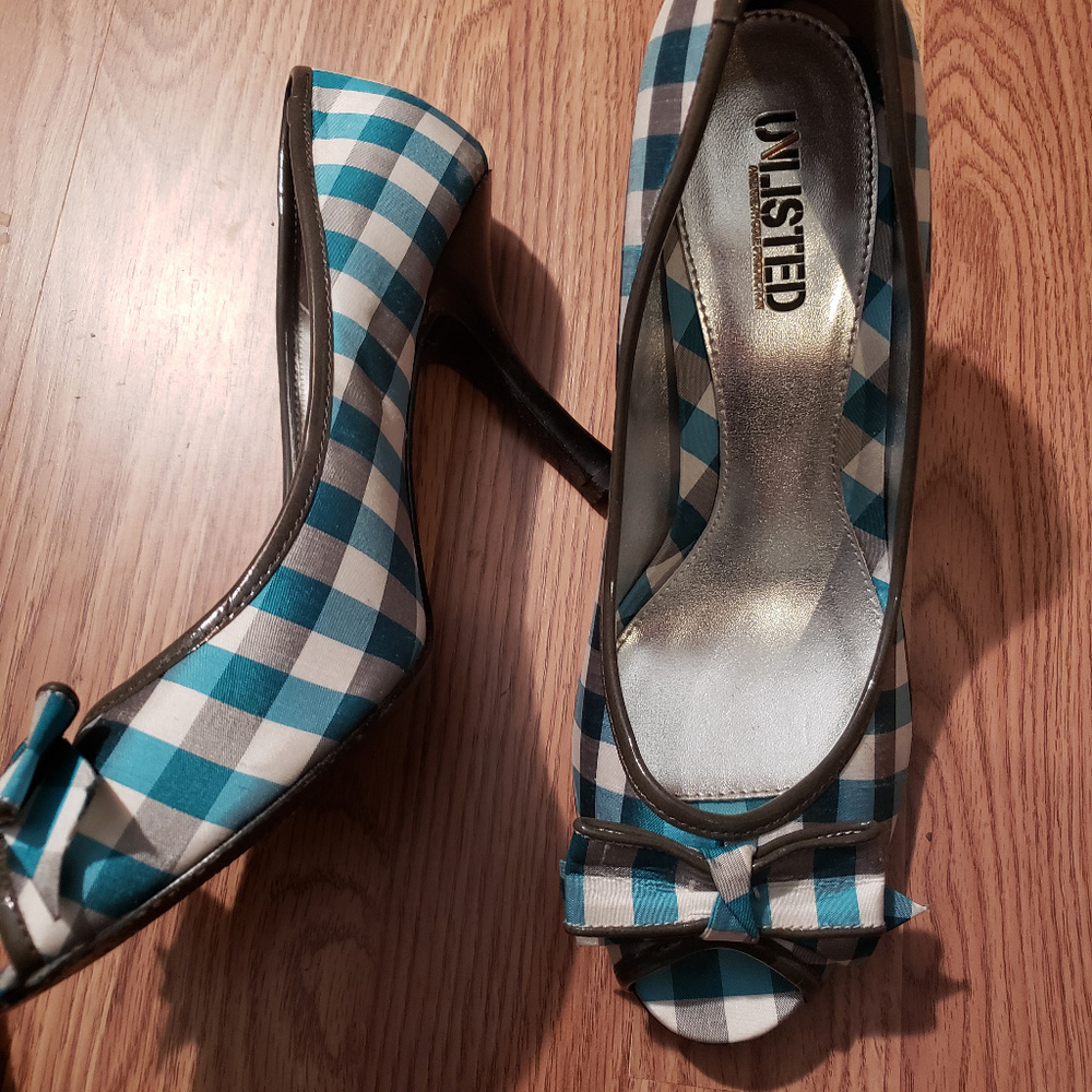 Black & Blue plaid heels